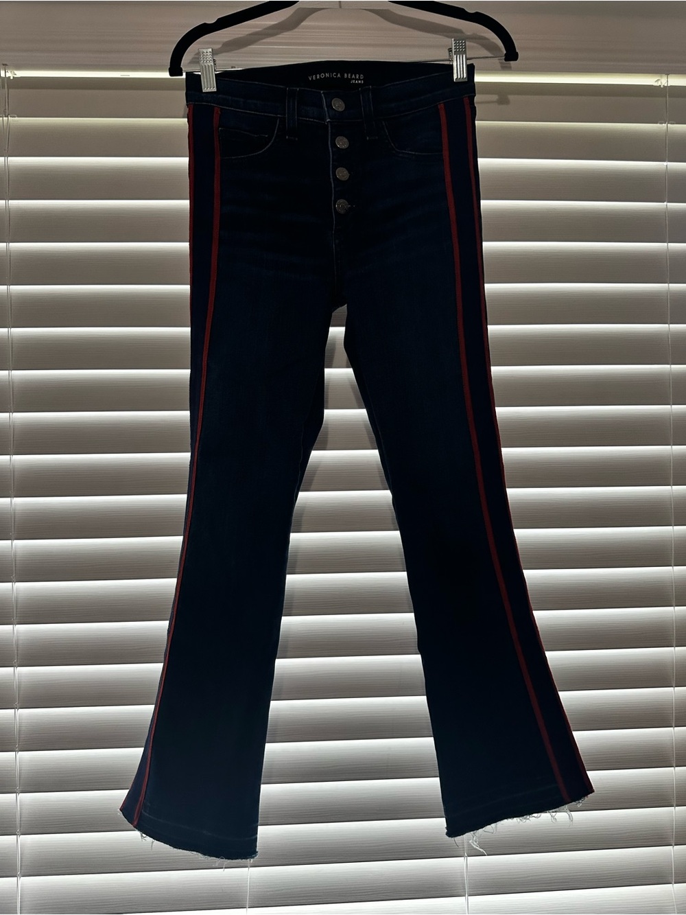 Veronica Beard Carolyn 10” Baby Boot Jeans Side Stripe Button Fly Size 26 USA